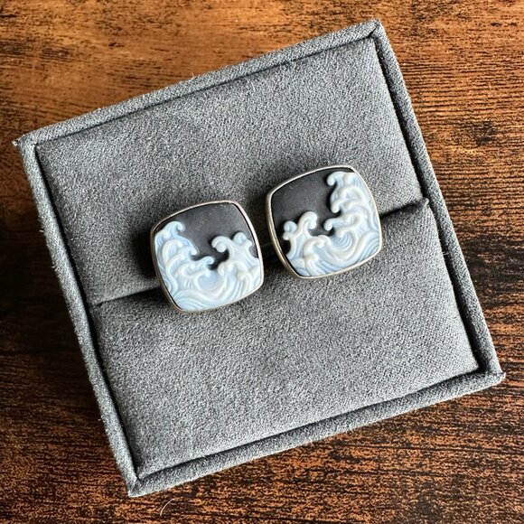 David Yurman Waves Cufflinks w/ Carved White Agate - RARE - Picture 1 of 14